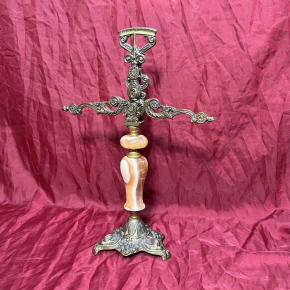 Antique 16” Italian Apothecary Scale Solid Brass w/Marble Torso & 3-Toed Base - Picture 1 of 12